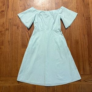 Closet London off shoulder cotton dress in pale blue / mint green size 6